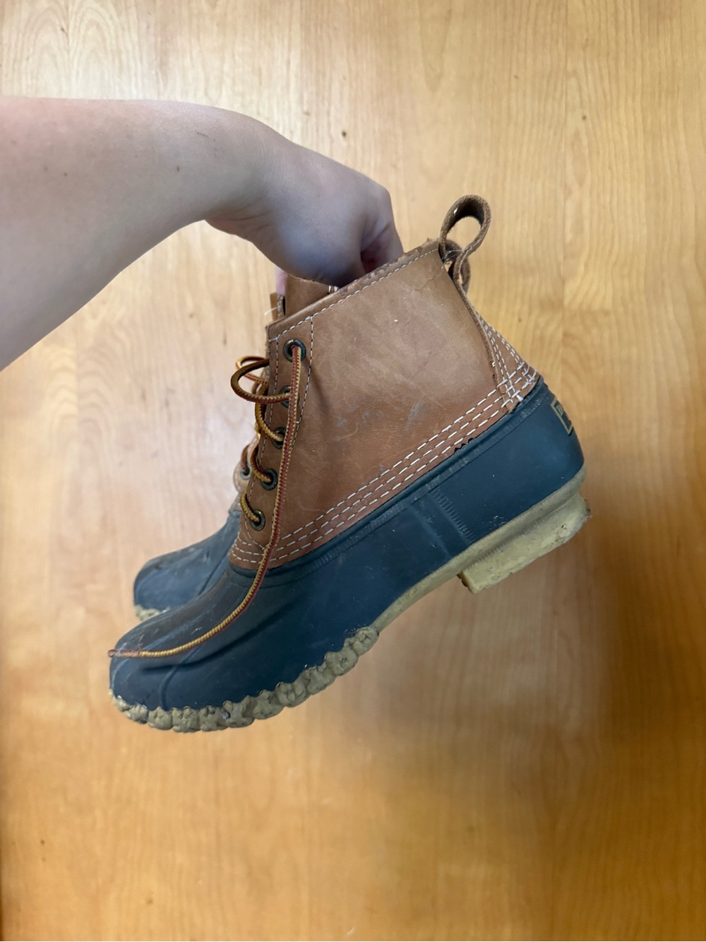 L.L. Bean Two-Tone Leather and Rubber Duck Boots in Brown and Black